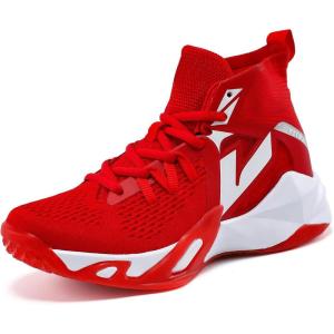 imageJMFCHI Kids Basketball Shoes Hightop Sports Shoes Sneakers Durable Laceup NonSlip Running Shoes Secure for Little Kids Big Kids and Boys GirlsRedWhite