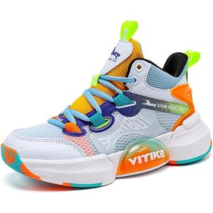 imageJMFCHI Kids Basketball Shoes Hightop Sports Shoes Sneakers Durable Laceup NonSlip Running Shoes Secure for Little Kids Big Kids and Boys GirlsWhiteBlue8171