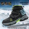 imageJMFCHI Kids Hiking Boots Boys Girls Outdoor Walking Climbing Sneaker Comfortable Nonslip Snow Shoes Hiker Boot Antiskid Steel Buckle Sole8065black Green