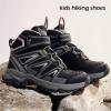 imageJMFCHI Kids Hiking Boots Boys Girls Outdoor Walking Climbing Sneaker Comfortable Nonslip Snow Shoes Hiker Boot Antiskid Steel Buckle Sole8163black Grey Silver