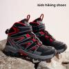 imageJMFCHI Kids Hiking Boots Boys Girls Outdoor Walking Climbing Sneaker Comfortable Nonslip Snow Shoes Hiker Boot Antiskid Steel Buckle Sole8163black Red