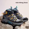 imageJMFCHI Kids Hiking Boots Boys Girls Outdoor Walking Climbing Sneaker Comfortable Nonslip Snow Shoes Hiker Boot Antiskid Steel Buckle Sole8163dark GreyYellow
