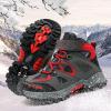 imageJMFCHI Kids Hiking Boots Boys Girls Outdoor Walking Climbing Sneaker Comfortable Nonslip Snow Shoes Hiker Boot Antiskid Steel Buckle SoleRedBlackGrey
