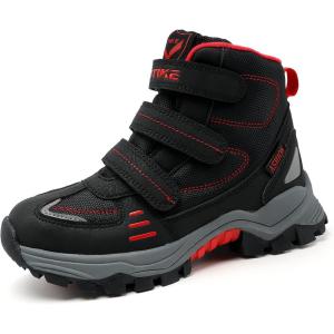 imageJMFCHI Kids Hiking Boots Boys Girls Outdoor Walking Climbing Sneaker Comfortable Nonslip Snow Shoes Hiker Boot Antiskid Steel Buckle Sole1redBlack
