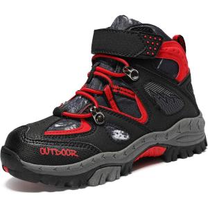 imageJMFCHI Kids Hiking Boots Boys Girls Outdoor Walking Climbing Sneaker Comfortable Nonslip Snow Shoes Hiker Boot Antiskid Steel Buckle Sole32blackRed