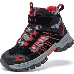 imageJMFCHI Kids Hiking Boots Boys Girls Outdoor Walking Climbing Sneaker Comfortable Nonslip Snow Shoes Hiker Boot Antiskid Steel Buckle Sole3black