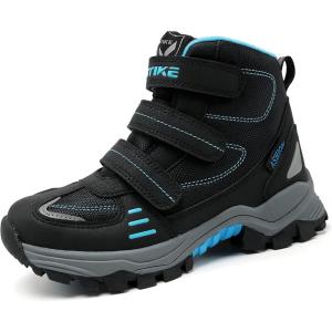 imageJMFCHI Kids Hiking Boots Boys Girls Outdoor Walking Climbing Sneaker Comfortable Nonslip Snow Shoes Hiker Boot Antiskid Steel Buckle Sole3blackBlue