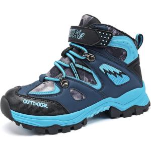imageJMFCHI Kids Hiking Boots Boys Girls Outdoor Walking Climbing Sneaker Comfortable Nonslip Snow Shoes Hiker Boot Antiskid Steel Buckle Sole8032black Blue