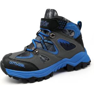 imageJMFCHI Kids Hiking Boots Boys Girls Outdoor Walking Climbing Sneaker Comfortable Nonslip Snow Shoes Hiker Boot Antiskid Steel Buckle Sole8032blue