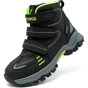 imageJMFCHI Kids Hiking Boots Boys Girls Outdoor Walking Climbing Sneaker Comfortable Nonslip Snow Shoes Hiker Boot Antiskid Steel Buckle Sole8065black Green