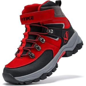 imageJMFCHI Kids Hiking Boots Boys Girls Outdoor Walking Climbing Sneaker Comfortable Nonslip Snow Shoes Hiker Boot Antiskid Steel Buckle Sole8112black Red