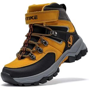 imageJMFCHI Kids Hiking Boots Boys Girls Outdoor Walking Climbing Sneaker Comfortable Nonslip Snow Shoes Hiker Boot Antiskid Steel Buckle Sole8112black Yellow