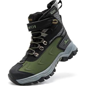 imageJMFCHI Kids Hiking Boots Boys Girls Outdoor Walking Climbing Sneaker Comfortable Nonslip Snow Shoes Hiker Boot Antiskid Steel Buckle Sole8137black Green