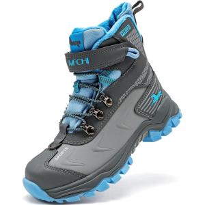imageJMFCHI Kids Hiking Boots Boys Girls Outdoor Walking Climbing Sneaker Comfortable Nonslip Snow Shoes Hiker Boot Antiskid Steel Buckle Sole8137grey Blue