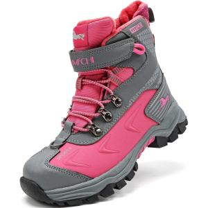 imageJMFCHI Kids Hiking Boots Boys Girls Outdoor Walking Climbing Sneaker Comfortable Nonslip Snow Shoes Hiker Boot Antiskid Steel Buckle Sole8137grey Pink