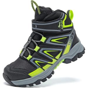 imageJMFCHI Kids Hiking Boots Boys Girls Outdoor Walking Climbing Sneaker Comfortable Nonslip Snow Shoes Hiker Boot Antiskid Steel Buckle Sole8163black Green