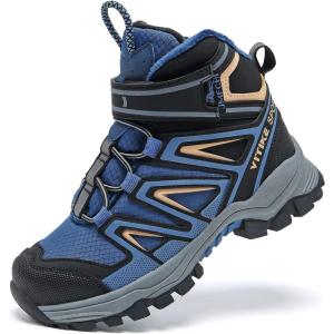 imageJMFCHI Kids Hiking Boots Boys Girls Outdoor Walking Climbing Sneaker Comfortable Nonslip Snow Shoes Hiker Boot Antiskid Steel Buckle Sole8163blue Yellow