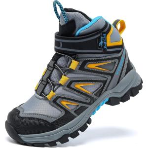 imageJMFCHI Kids Hiking Boots Boys Girls Outdoor Walking Climbing Sneaker Comfortable Nonslip Snow Shoes Hiker Boot Antiskid Steel Buckle Sole8163dark GreyYellow