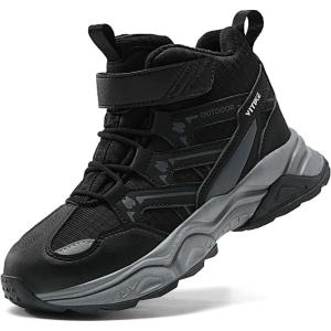 imageJMFCHI Kids Hiking Boots Boys Girls Outdoor Walking Climbing Sneaker Comfortable Nonslip Snow Shoes Hiker Boot Antiskid Steel Buckle Sole8196kblack