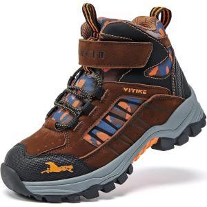 imageJMFCHI Kids Hiking Boots Boys Girls Outdoor Walking Climbing Sneaker Comfortable Nonslip Snow Shoes Hiker Boot Antiskid Steel Buckle SoleBrown
