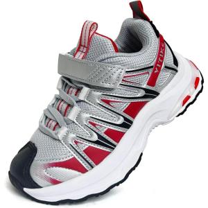 imageJMFCHI Kids Sneakers Boys Girls Tennis Running Shoes Outdoor Hiking Sneaker for Boys Athletic Breathable8185ksliverRed