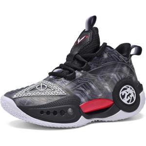 imageJMFCHI Kids Basketball Shoes Hightop Sports Shoes Sneakers Durable Laceup NonSlip Running Shoes Secure for Little Kids Big Kids and Boys GirlsBlack8272