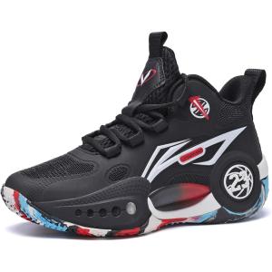 imageJMFCHI Kids Basketball Shoes Hightop Sports Shoes Sneakers Durable Laceup NonSlip Running Shoes Secure for Little Kids Big Kids and Boys GirlsBlack8273