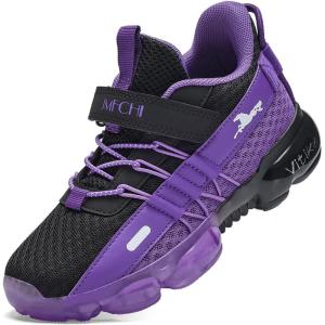 imageJMFCHI Boys Girls Kids Sneakers Knitted Mesh Sports Shoes Breathable Lightweight Running Shoes for Kids Fashion Athletic Casual ShoesBlackPurple8100