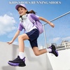 image:imageJMFCHI Boys Girls Kids Sneakers Knitted Mesh Sports Shoes Breathable Lightweight Running Shoes for Kids Fashion Athletic Casual ShoesBlackPurple8108