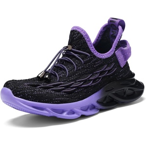 image:imageJMFCHI Boys Girls Kids Sneakers Knitted Mesh Sports Shoes Breathable Lightweight Running Shoes for Kids Fashion Athletic Casual ShoesBlackPurple8108