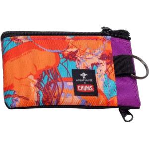 imageChums Surfshorts Wallet  Lightweight Zippered Minimalist Wallet with Clear ID Window  Water Resistant with Key RingAqua Flauge Jellyfish