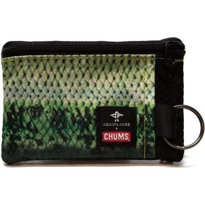 imageChums Surfshorts Wallet  Lightweight Zippered Minimalist Wallet with Clear ID Window  Water Resistant with Key RingAque Flauge Large Mouth Bass