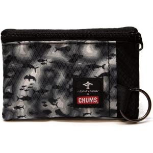 imageChums Surfshorts Wallet  Lightweight Zippered Minimalist Wallet with Clear ID Window  Water Resistant with Key RingAque Flauge Sonar Gray