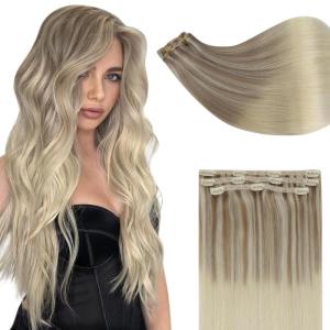 imageFull Shine Clip in Blonde Hair Extensions 3 Pcs Human Hair Extensions Clip ins Ash Blonde Fading to Platinum Blonde Silky Straight Hair Clip in Human Hair Balayage 60 Grams 18 Inch