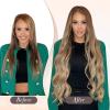 imageFull Shine Human Hair Extensions Wire Hair Ombre Dirty Blonde to Golden Blonde Hairpiece Remy Wire Hair Extensions Straight Invisible Hair Extensions with Transparent Line 80g 20 Inch