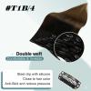 imageFull Shine Ombre Clip in Hair Extensions Remy Human Hair Black to Medium Brown 14inch 7pcs 120g Hair Extensions Clip ins Black Hair Ombre Double Weft Silky Straight for Thin Hair
