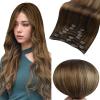 imageFull Shine Brown Hair Extensions Real Human Hair Clip in Brown to Golden Blonde Mix Chestnut Brown Balayage Hair Extensions Clip in Remy Human Hair Extensions for Women 20 Inch 7Pcs 120g