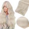 imageFull Shine Clip in Human Hair Extensions Iced Blonde 20 Inch White Blonde Real Human Hair Extensions Clip ins Remy Human Hair 7pcs120g