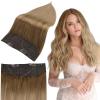 imageFull Shine Human Hair Extensions Wire Hair Ombre Dirty Blonde to Golden Blonde Hairpiece Remy Wire Hair Extensions Straight Invisible Hair Extensions with Transparent Line 80g 20 Inch