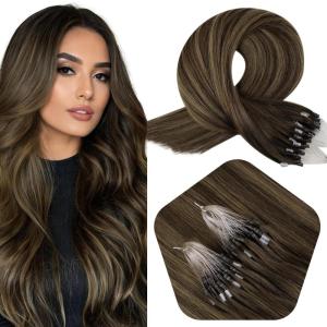 imageFull Shine Balayage Micro Beads Hair Extensions Real Human Hair Color 282 Brown Micro Link Human Hair Extensions 24 Inch Long Prebonded Human Hair Extensions 50G50S Natural Hair Extensions