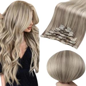 imageFull Shine Clip in Hair Extensions Human Hair Highlights Short Hair Extensions Real Human Hair Clip ins Grey Highlights Platinum Blonde Human Hair Clip in Extensions Remy Hair Extensions 12inch 100g