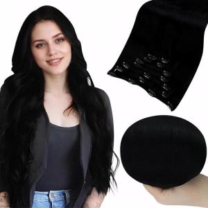 imageFull Shine Hair Extensions Clip in Human Hair Black Clip in Hair Extensions for Black Women Hair Extensions Real Human Hair Natural Double Weft 7pcs 120g 16 Inch