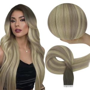 imageFull Shine Ombre Injected Tape in Hair Extensions Human Hair Blonde and Brown Balayage Machine Remy Tape in Virgin Hair Extensions 22Inch Seamless Injection Tape in Human Hair Extensions 25Gram 10Pcs 4780 25g Virgin hair
