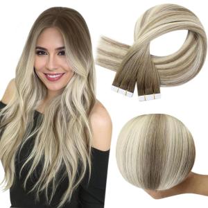 imageFull Shine Ombre Injected Tape in Hair Extensions Human Hair Blonde and Brown Balayage Machine Remy Tape in Virgin Hair Extensions 22Inch Seamless Injection Tape in Human Hair Extensions 25Gram 10Pcs 88613 25g Virgin hair