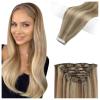imageFull Shine Blonde Human Hiar Extesions Bundle 18 Inch Highlight 120 Grams Clip in Hair Extensions Add 50 Grams Tape in Extensions 20 Pcs Straight Real Remy Hair Extensions