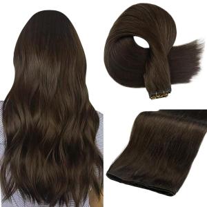 imageFull Shine Hand Tied Weft Hair Extensions for Fashion Women 18 inch and Tape in Hair Extensions Remy Human Hair Invisible Skin Weft Color 2 Dark Brown