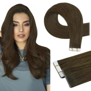 imageFull Shine Insert Tape in Hair Extensions Medium Brown Color 4 Virgin Injection Tape in Extensions Real Human Hair 16Inch Natural Injected Tape Ins Human Hair Extensions 20Grams 10Pcs for Women