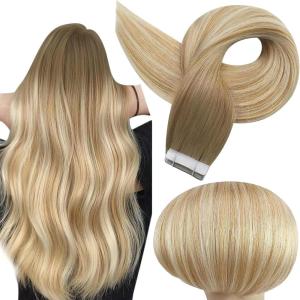 imageFull Shine Balayage Tape in Hair Extensions Human Hair Brown to Honey Blonde And Blonde Human Hair Tape in Extensions Straight Remy Ombre Extension Seamless PU Tapes Double Sided 18Inch 50G 20pcs