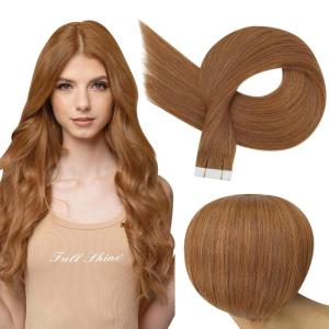 imageFull Shine Invisible Tape in Extensions Real Human Hair Color 330 Auburn Seamless Hair Extensions Tape in 18 Inch 50Gram Double Sided 20Pcs Straight Remy Human Hair Extensions Add Volume for Party