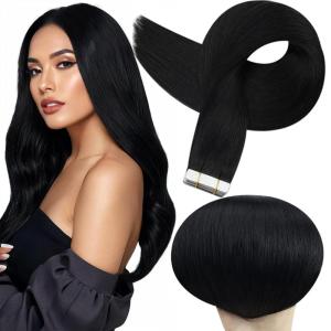 imageFull Shine Tape in Hair Extensions Human Hair 18Inch Remy Tape ins Human Hair Extensions Color 1 Jet Black Fashion Extension Seamless Silky Straight Skin Weft 20Pcs 50G Add Length for Wedding